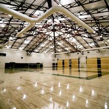 The inside of a basketball gym.