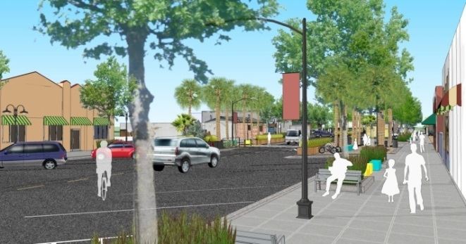 A sketch of a downtown area.